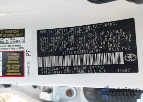 2014 Toyota Camry Se from USA, damaged, VIN 4T1BF1FK7EU454988